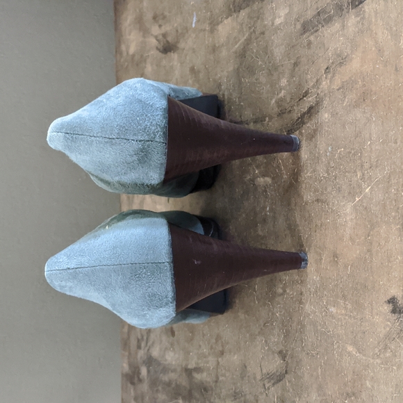 Style & co. Peep Toe Leather Suede Green Pumps With Wooden Heel - Picture 3 of 11